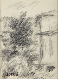 SOFFICI ARDENGO (1879 - 1964) - Paesaggio con case.