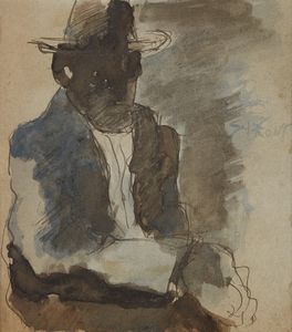 SIRONI MARIO (1885 - 1961) - Figura maschile seduta con cappello.