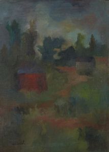 OMICCIOLI  GIOVANNI (1901 - 1975) - Paesaggio con casa rossa.