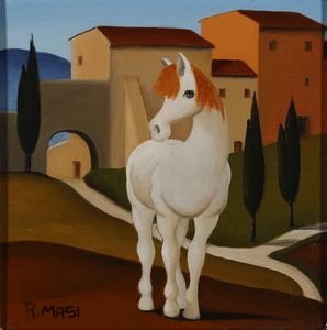 MASI ROBERTO (1940 - 2011) : Cavallino e il paese.  - Asta Asta 396 | ARTE MODERNA E CONTEMPORANEA Online - Associazione Nazionale - Case d'Asta italiane