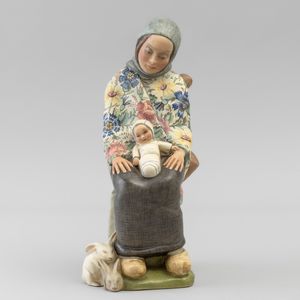 Helen Konig Scavini : Lenci, Torino, 1940 ca Maternit con coniglietti  - Asta Vetri e Ceramiche del '900 - Associazione Nazionale - Case d'Asta italiane