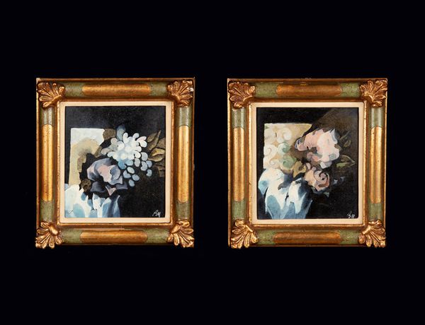 Anonimo del XX secolo : Coppia di dipinti raffiguranti fiori  - Asta Arte moderna e contemporanea - Associazione Nazionale - Case d'Asta italiane