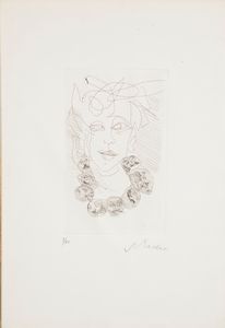 MINO MACCARI - Ritratto di donna con collana di perle