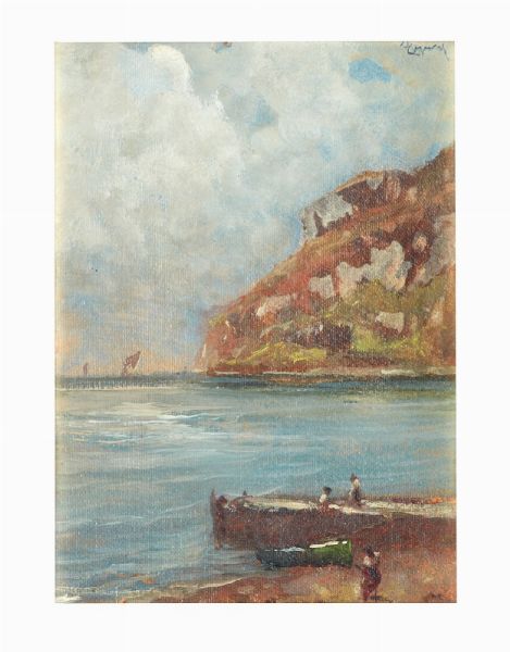 Scorcio marino con figure  - Asta Libri illustrati e Arte Moderna, Contemporanea e Dipinti del XIX secolo - Associazione Nazionale - Case d'Asta italiane