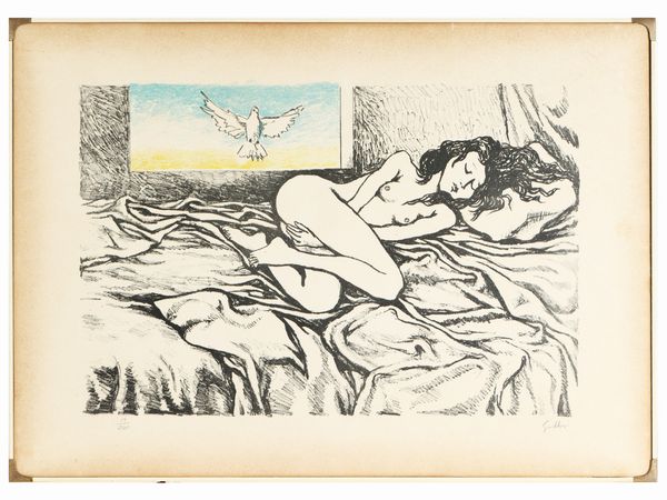 Renato Guttuso : Nudo di donna e colomba  - Asta Arte Moderna e Contemporanea - Associazione Nazionale - Case d'Asta italiane