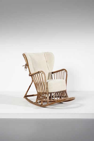 CARMINATI LIO : attribuito. Poltrona a dondolo per Casa & Giardino  - Asta Asta 397 | DESIGN E ARTI DECORATIVE DEL NOVECENTO Online - Associazione Nazionale - Case d'Asta italiane