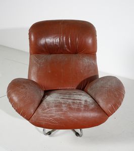 GECCHELIN BRUNO (n. 1939) : Poltrona con poggiapiedi Bruge per Brusnelli  - Asta Asta 397 | DESIGN E ARTI DECORATIVE DEL NOVECENTO Online - Associazione Nazionale - Case d'Asta italiane