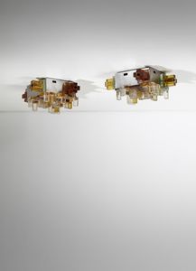 POLI ALBANO (n. 1935) - Coppia di lampade a plafoniera per Poliarte Verona