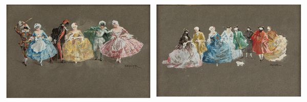 B. Olivieri : Maschere veneziane  - Asta Arte figurativa tra XIX e XX secolo - Associazione Nazionale - Case d'Asta italiane