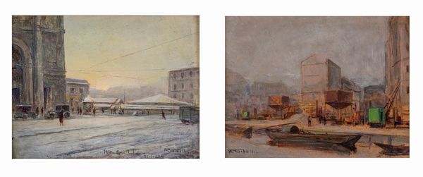 Francesco Gibelli : Milano, Porta Garibaldi; Milano, la Darsena  - Asta Arte figurativa tra XIX e XX secolo - Associazione Nazionale - Case d'Asta italiane