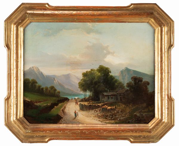 Scuola lombarda, secolo XIX : Paesaggi con viandanti  - Asta Arte figurativa tra XIX e XX secolo - Associazione Nazionale - Case d'Asta italiane