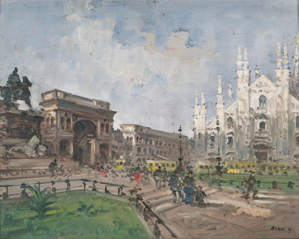 Giovanni Riva : Piazza Duomo a Milano  - Asta Arte figurativa tra XIX e XX secolo - Associazione Nazionale - Case d'Asta italiane