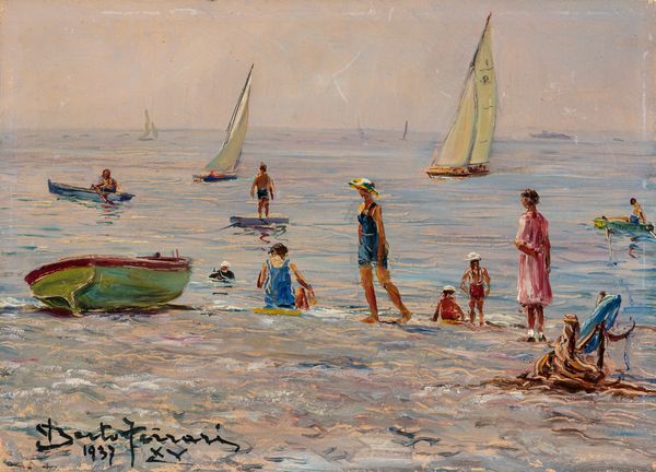 Berto Ferrari : Bagnanti a Sturla (Genova)  - Asta Arte figurativa tra XIX e XX secolo - Associazione Nazionale - Case d'Asta italiane