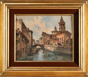 Giovanni Riva : Vedute dei Navigli a Milano  - Asta Arte figurativa tra XIX e XX secolo - Associazione Nazionale - Case d'Asta italiane