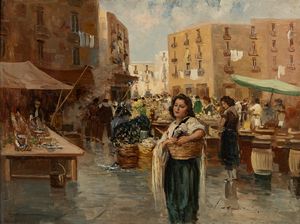 Giuseppe Rispoli : Mercato a Napoli  - Asta Arte figurativa tra XIX e XX secolo - Associazione Nazionale - Case d'Asta italiane