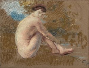 Ettore Tito - Nudo femminile in riva al fiume