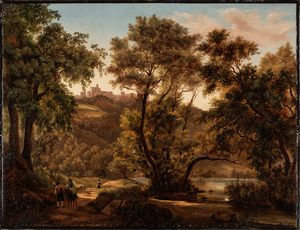 Attribuito a Marco Gozzi - Paesaggio con viandanti