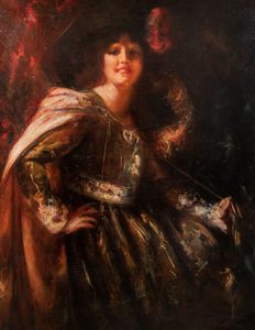 Mario Pobbiati - Dama con cappello piumato