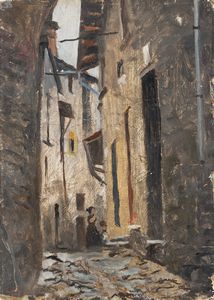 Galbusera (Scuola italiana, fine XIX - inizio XX secolo) - Scorcio di Mendrisio