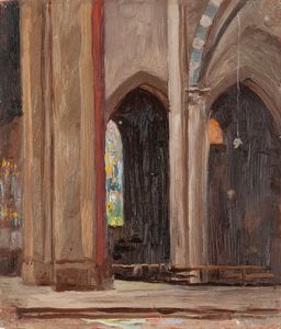 Galbusera (Scuola italiana, fine XIX - inizio XX secolo) - Interno di chiesa