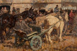 Alessandro Lupo : Il mercato dei cavalli  - Asta Arte figurativa tra XIX e XX secolo - Associazione Nazionale - Case d'Asta italiane