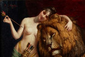 Angelo Josef Graf von Courten : L'Amore doma la Forza  - Asta Arte figurativa tra XIX e XX secolo - Associazione Nazionale - Case d'Asta italiane