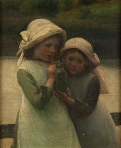 Attribuito a Thomas Woolner (Hadleigh 1825 - Londra 1892) : Due bambine con bottiglia  - Asta Arte figurativa tra XIX e XX secolo - Associazione Nazionale - Case d'Asta italiane