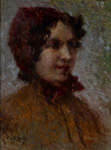 Antonio Curti - Ritratto di giovane donna con fazzoletto rosso