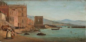 Scuola italiana, secolo XIX - Passeggiata lungo il golfo a Catania