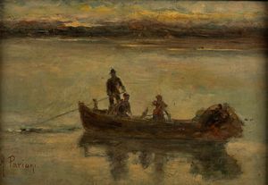 Alfredo Pariani : La gita in barca  - Asta Arte figurativa tra XIX e XX secolo - Associazione Nazionale - Case d'Asta italiane