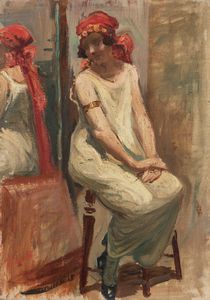 Romeo Bonomelli : Allo specchio  - Asta Arte figurativa tra XIX e XX secolo - Associazione Nazionale - Case d'Asta italiane