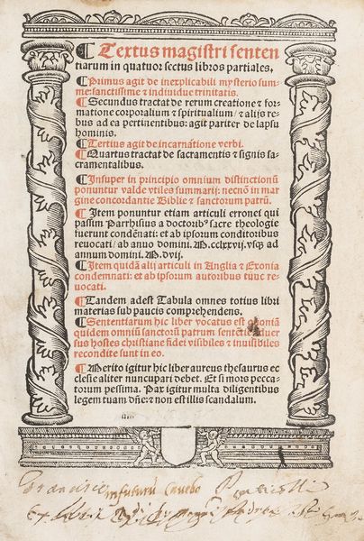 Petrus Lombardus : Textus Magistri Sententiarum in quatuor sectus libros partiales [...] Item ponuntur etiam articuli erronei qui passim [...]  - Asta Libri, Autografi e Stampe - Associazione Nazionale - Case d'Asta italiane