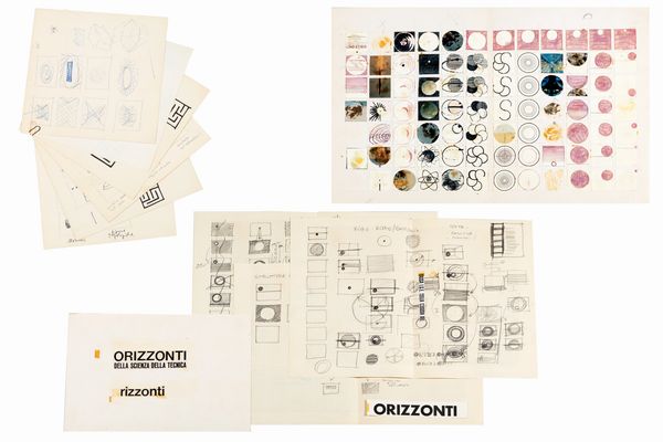 Giulio  Macchi : Bozzetti per la sigla del programma Orizzonti della Scienza e della Tecnica  - Asta Libri, Autografi e Stampe - Associazione Nazionale - Case d'Asta italiane