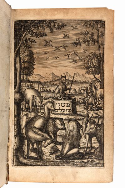 Esopo ebraico - Berechiah Ben Natronai Ha-Nakdan : Parabolae Vulpium Rabbi Barachiae Nikdani [titolo in ebraico e latino] Translatae ex Hebraica in Linguam Latinam. Opera Melchioris Hanel Societatis Jesu  - Asta Libri, Autografi e Stampe - Associazione Nazionale - Case d'Asta italiane