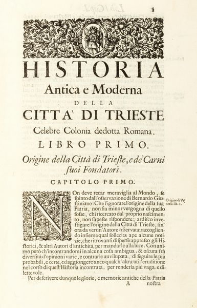 Ireneo Della Croce : Historia antica, e moderna: sacra, e profana, della città di Trieste  - Asta Libri, Autografi e Stampe - Associazione Nazionale - Case d'Asta italiane