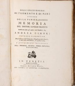 Saverio Manetti - Delle specie diverse di frumento e di pane siccome della panizzazione