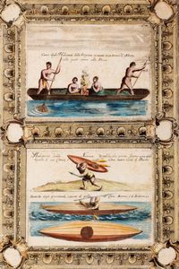 Vincenzo Maria Coronelli - Canoe degli  Habitanti della Virginia - Habitante della Nuona Zembla - Battello degli Groenlandi