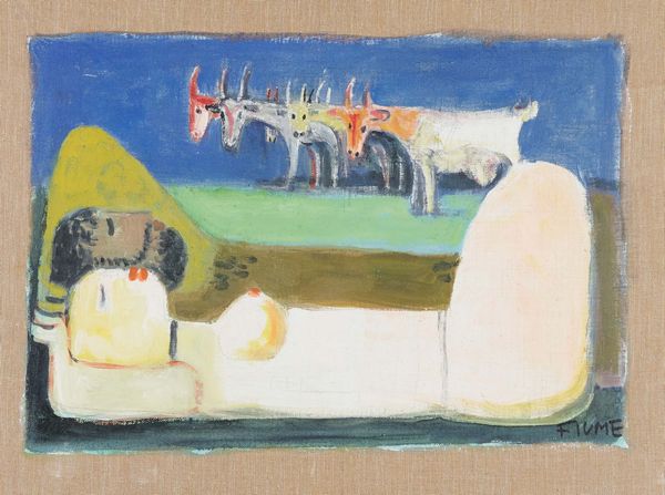 Salvatore Fiume : Il riposo dei pastori  - Asta Arte Moderna e Contemporanea - Associazione Nazionale - Case d'Asta italiane