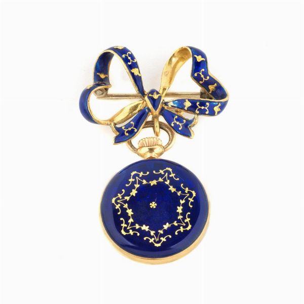 ENICAR ULTRASONIC OROLOGIO CON SPILLA A FIOCCO IN SMALTI  - Asta Orologi e penne - Associazione Nazionale - Case d'Asta italiane