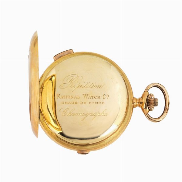 NATIONAL WATCH OROLOGIO DA TASCA CRONOGRAFO MONOPULSANTE RIPETIZIONE QUARTI  - Asta Orologi e penne - Associazione Nazionale - Case d'Asta italiane