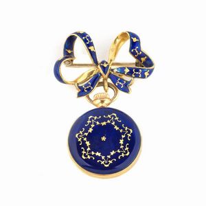 ENICAR ULTRASONIC OROLOGIO CON SPILLA A FIOCCO IN SMALTI  - Asta Orologi e penne - Associazione Nazionale - Case d'Asta italiane