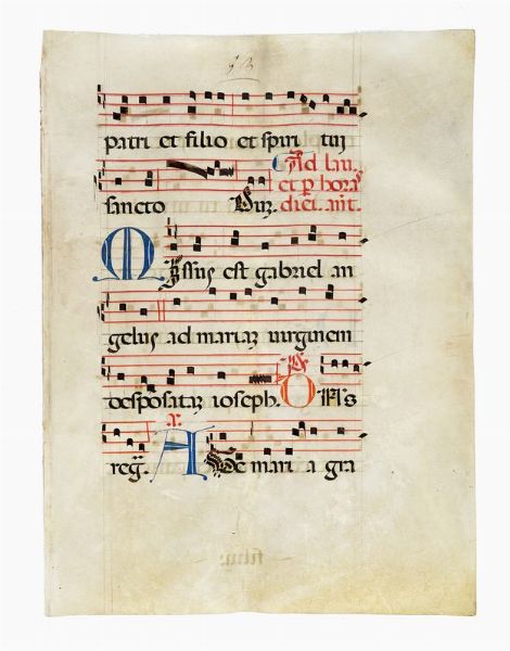 6 fogli pergamenacei con notazione musicale.  - Asta Libri, autografi e manoscritti - Associazione Nazionale - Case d'Asta italiane