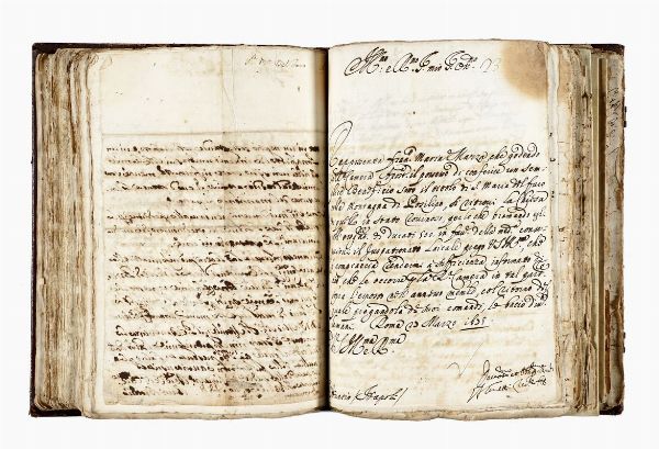 Acta Fundationis / Iurispatronatus / Ecclesiae S. Mariae de Faro / Villa Pausilypi / Ad favorem / V. S. D. Francisci M.ae Maza / Ex / Concessione obtenda / A / SS.mo D. N. Papa / Innocentio XI.  - Asta Libri, autografi e manoscritti - Associazione Nazionale - Case d'Asta italiane