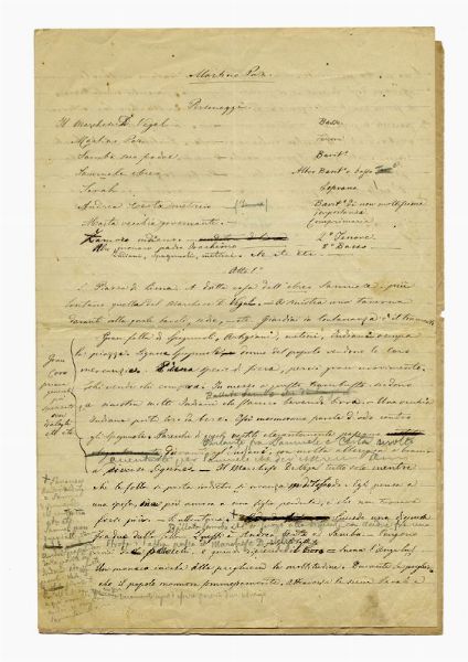 AMILCARE PONCHIELLI : Carte di lavoro autografe, anche per le opere mai realizzate Martino Paz e Olga.  - Asta Libri, autografi e manoscritti - Associazione Nazionale - Case d'Asta italiane