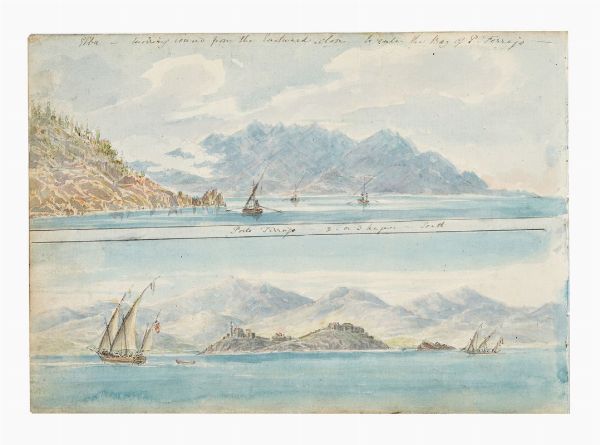 LORD WILLIAM PAGET : Sette acquerelli con vedute di Portoferraio e Portolongone e altri scorci dell'isola d'Elba dal taccuino di viaggio di William Paget.  - Asta Libri, autografi e manoscritti - Associazione Nazionale - Case d'Asta italiane