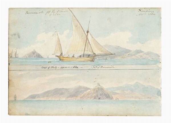 LORD WILLIAM PAGET : Sette acquerelli con vedute di Portoferraio e Portolongone e altri scorci dell'isola d'Elba dal taccuino di viaggio di William Paget.  - Asta Libri, autografi e manoscritti - Associazione Nazionale - Case d'Asta italiane