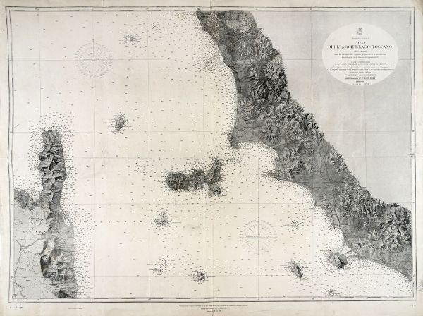 CARTA DELL'ARCIPELAGO TOSCANO/ rilievi eseguiti/ sotto la direzione del Capitano di Vascello G.B. MAGNAGHI comandante il R. Piroscafo Washington...1882-1885.  - Asta Libri, autografi e manoscritti - Associazione Nazionale - Case d'Asta italiane