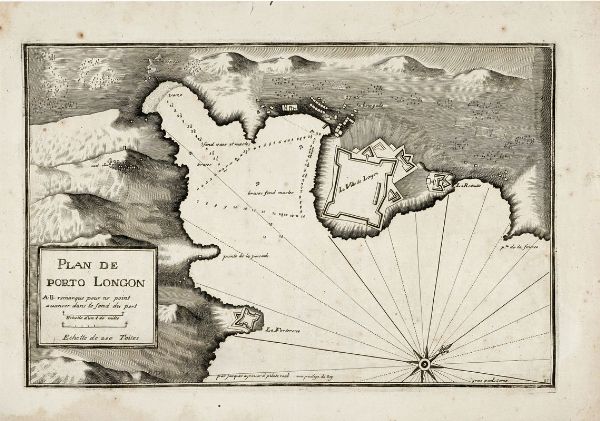 Jacques Ayrouard : Plan de Porto Ferraro / Plan de Porto Longon / Plan de la Rade des canelles?, Plan du Port de S.t pierre de campè, Plan  de l?isle Planè, Plan de la Rade de S.te marie chapelle et de la rade des Isles figaronne en corse.  - Asta Libri, autografi e manoscritti - Associazione Nazionale - Case d'Asta italiane