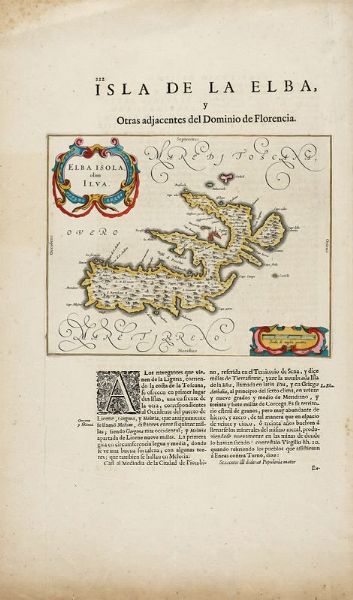 Willem Janszoon Blaeu : ELBA ISOLA / olim / ILVA (ISLA DE LA ELBA,/ y/ Otras adjacentes del Dominio de Florencia).  - Asta Libri, autografi e manoscritti - Associazione Nazionale - Case d'Asta italiane
