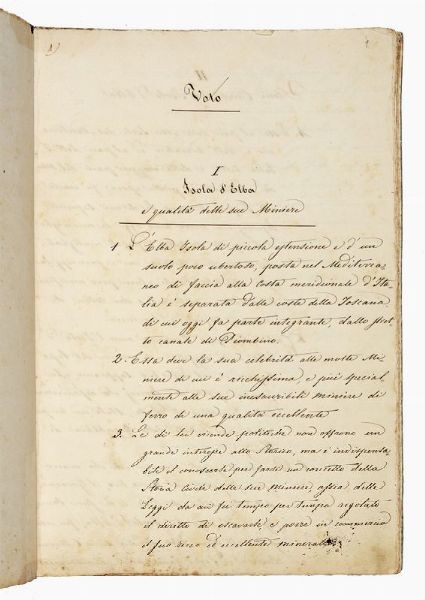 Memoria sull?Isola d?Elba.  - Asta Libri, autografi e manoscritti - Associazione Nazionale - Case d'Asta italiane